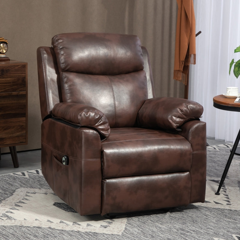 Faux Leather Electric Recliner Chair, 70¡ã Riser, Dark Brown