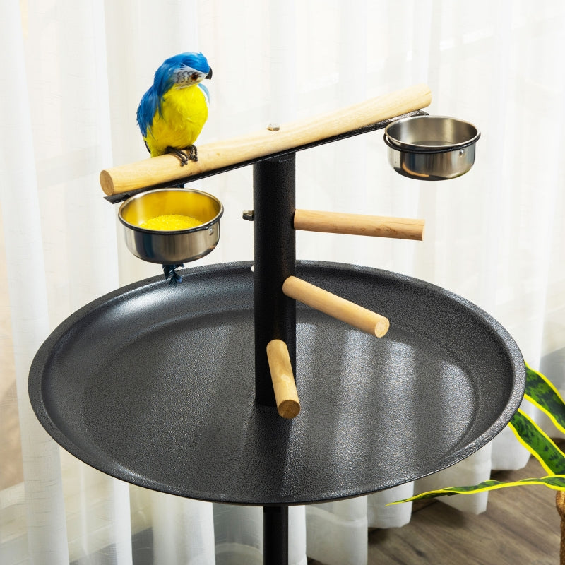 Metal Bird Table Play Stand, Bird Feeder Station, Four Wheels, Feeding Bowls, Round Tray