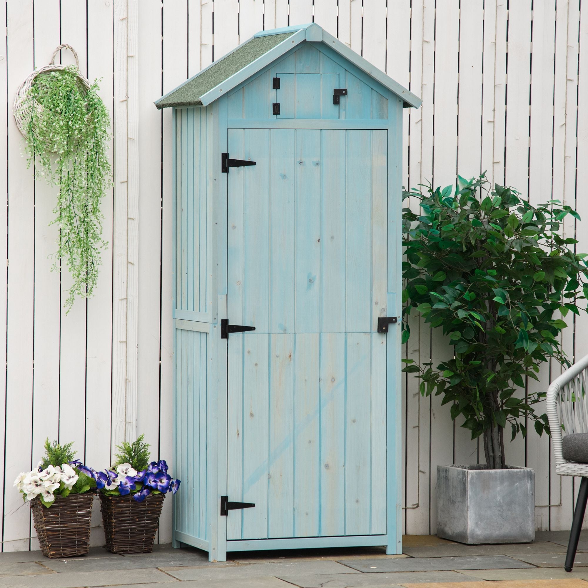 Garden Shed Vertical Utility 3 Shelves Wood Blue