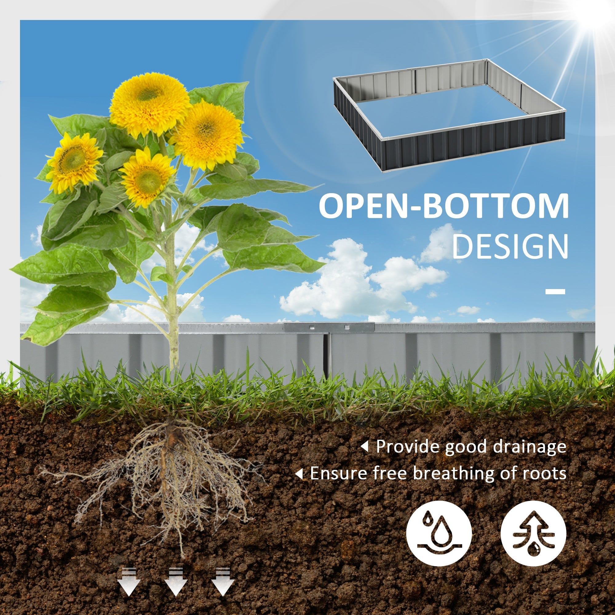Metal Raised Garden Bed, 645L DIY Large Steel Planter Box for Vegetables, Herbs, Flowers