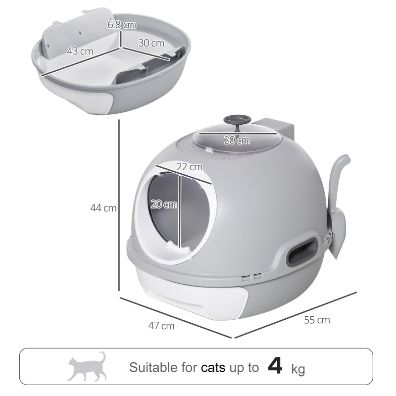 Cat Litter Box Toilet with Scoop, Enclosed Drawer, Grey