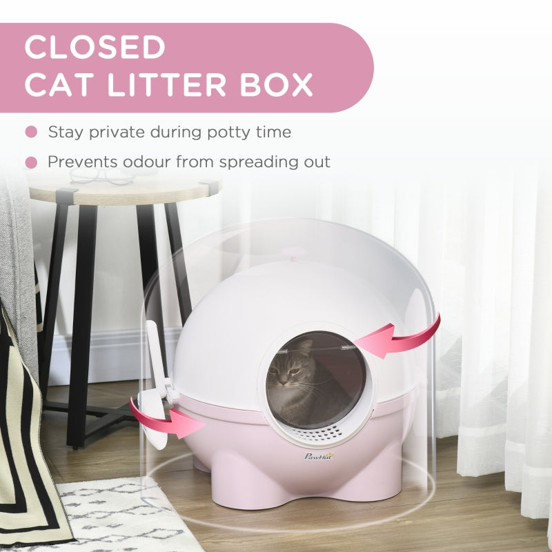 Large Cat Litter Box, with Scoop and Front Entrance - Pink