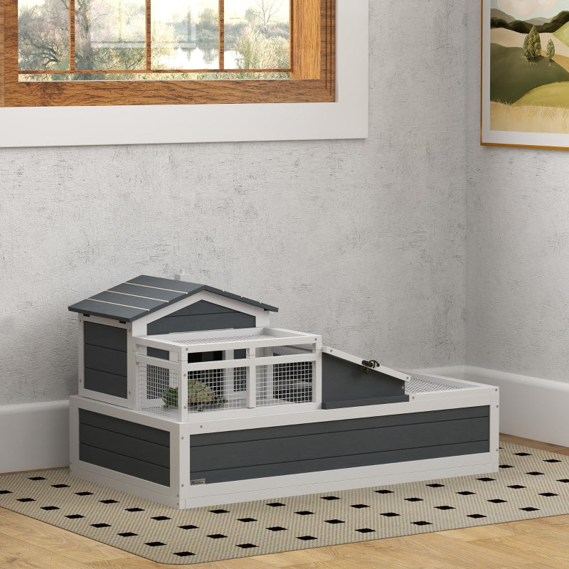 Tortoise House with 3 Rooms, 2 Stories, Ladder, Balcony, Tray, Openable Roof, Grey
