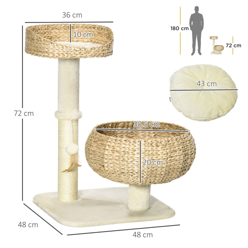 Cat Tree Kitten Tower 72cm, Sisal Scratching Post, Two Beds, Toy Ball