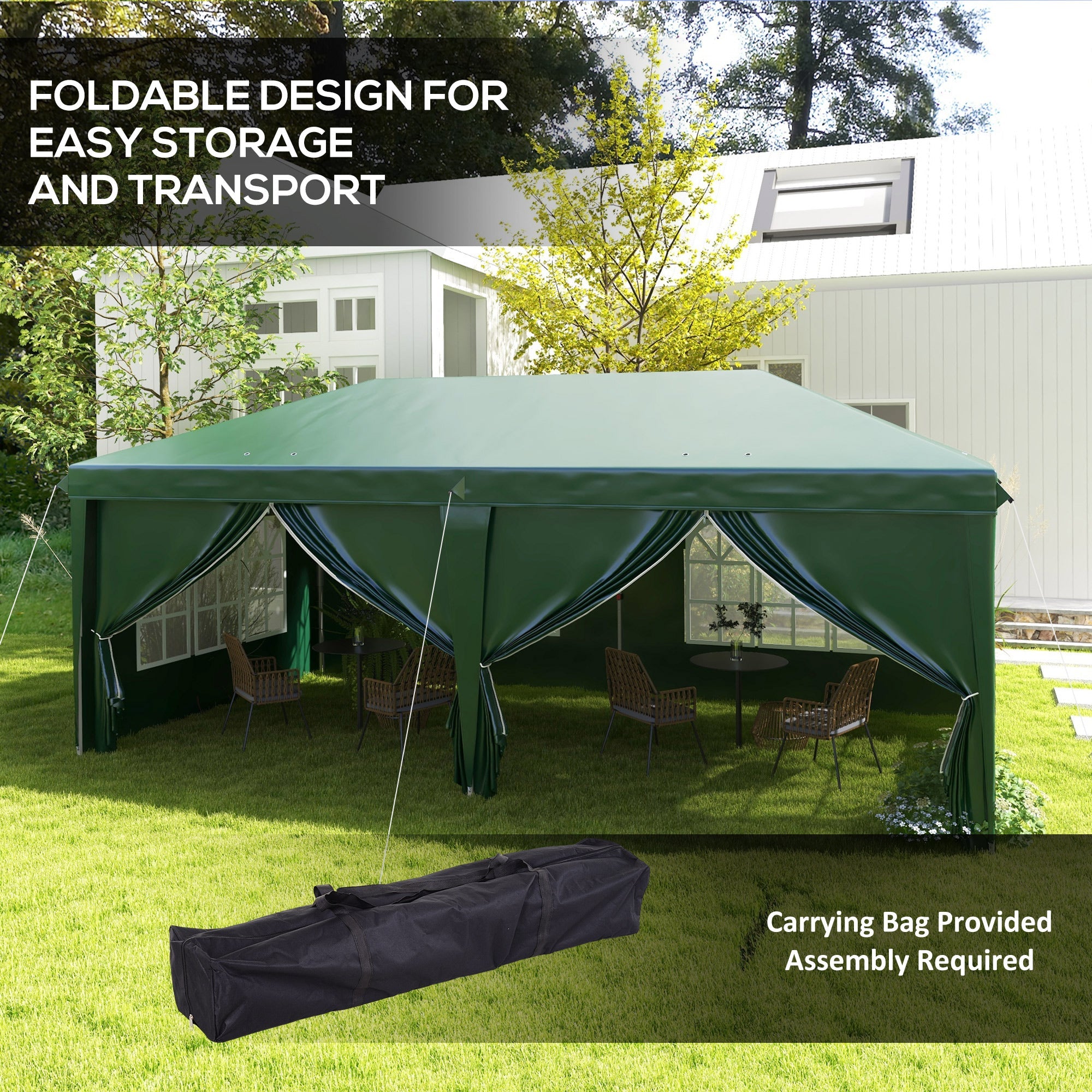 3 x 6m Pop-Up Gazebo with Curtain Walls and Windows - Dark Green