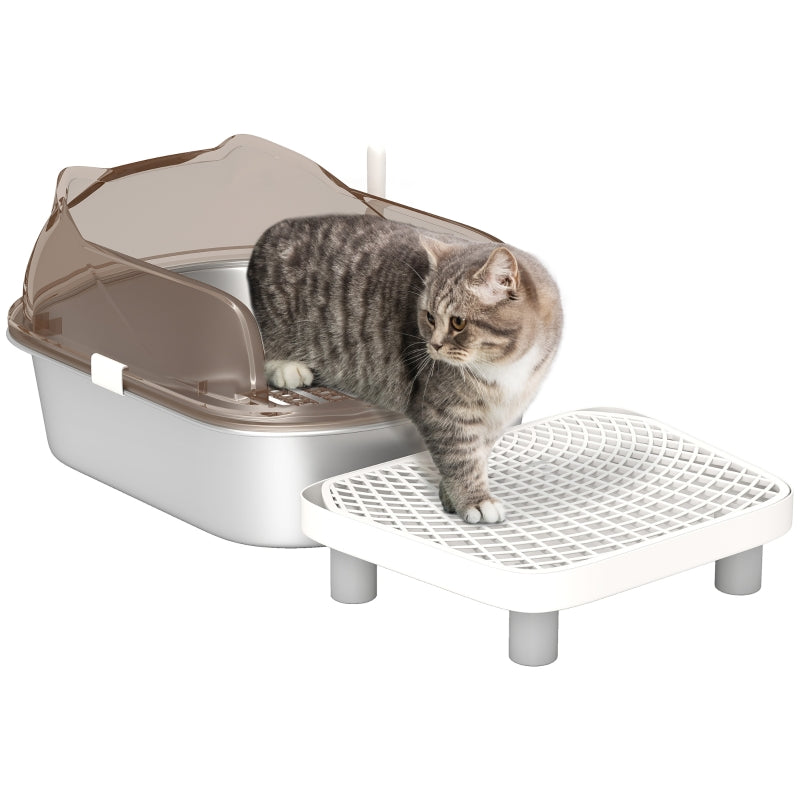 Stainless Steel Litter Box, High Wall Sided Enclosure, Anti-Leakage, Easy Cleaning