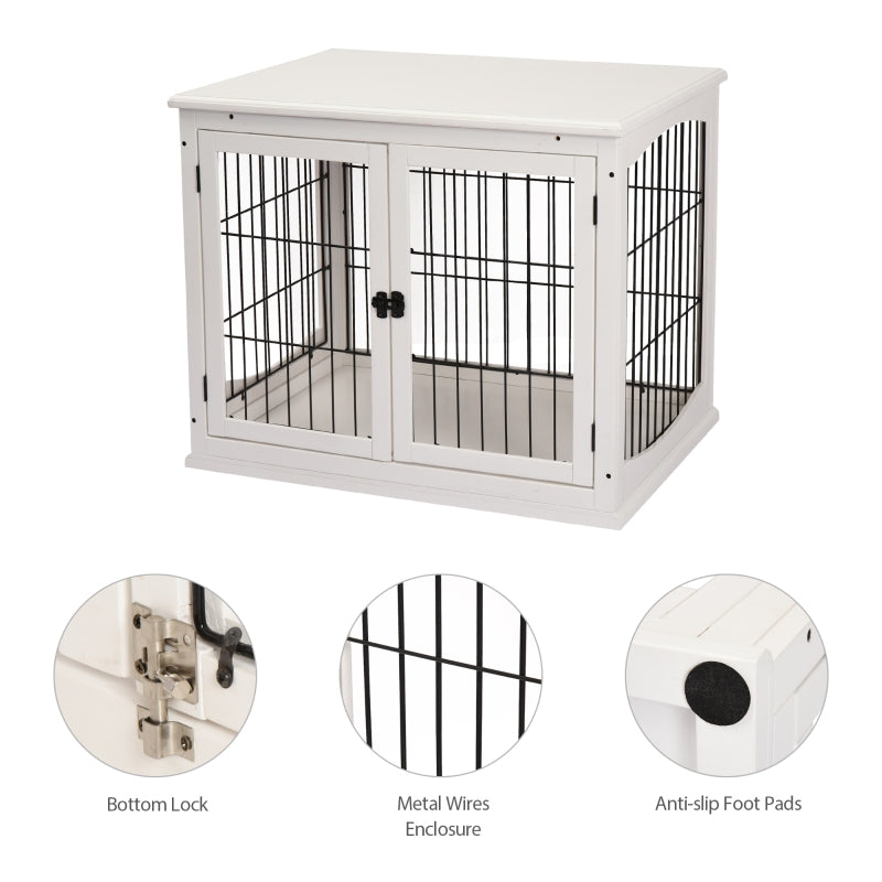 Dog Crate Furniture, Pet Kennel House with 2 Doors, White