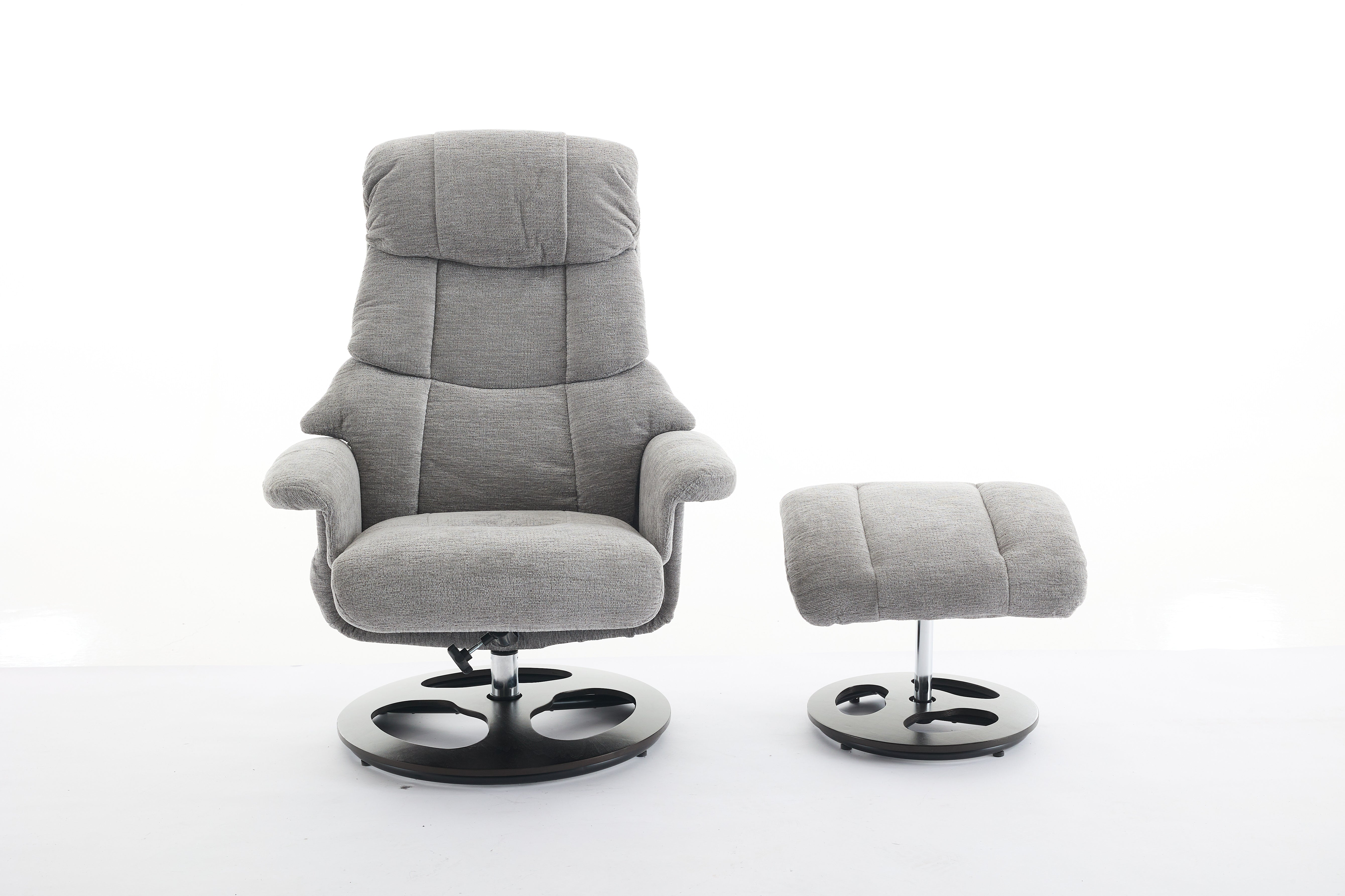 Chenille Upholstered Massage Recliner with Ottoman Footstool, 5 Points Massager, Wood/Metal Base, Grey