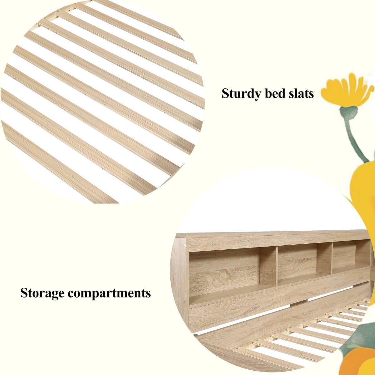 4FT6 Double Storage Bed – White Oak Bed Frame with Ample Storage