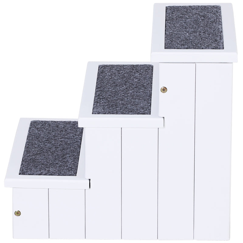 3 Step Wooden Dog Steps Pet Stairs with Storage, White