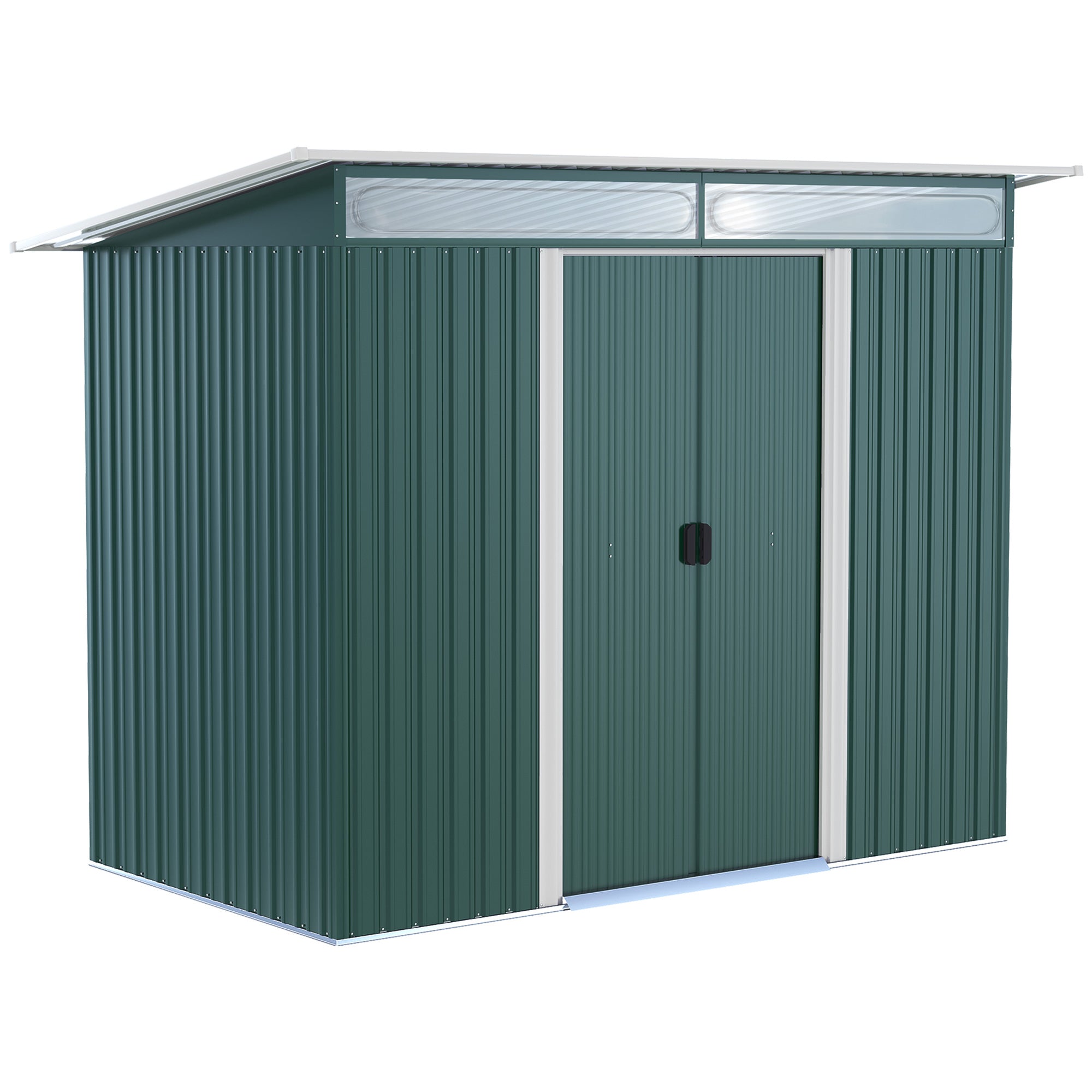 Metal Shed 8.5 x 4ft, Lightsky Panels, Double Doors, Green