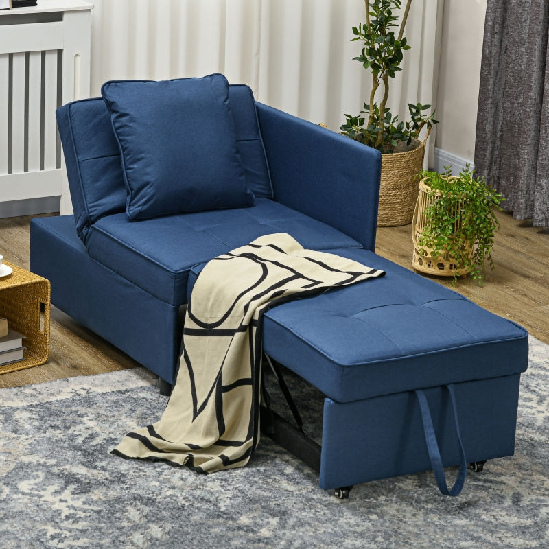 Convertible Single Sofa Bed, 3-in-1 Sleeper Chair, Blue