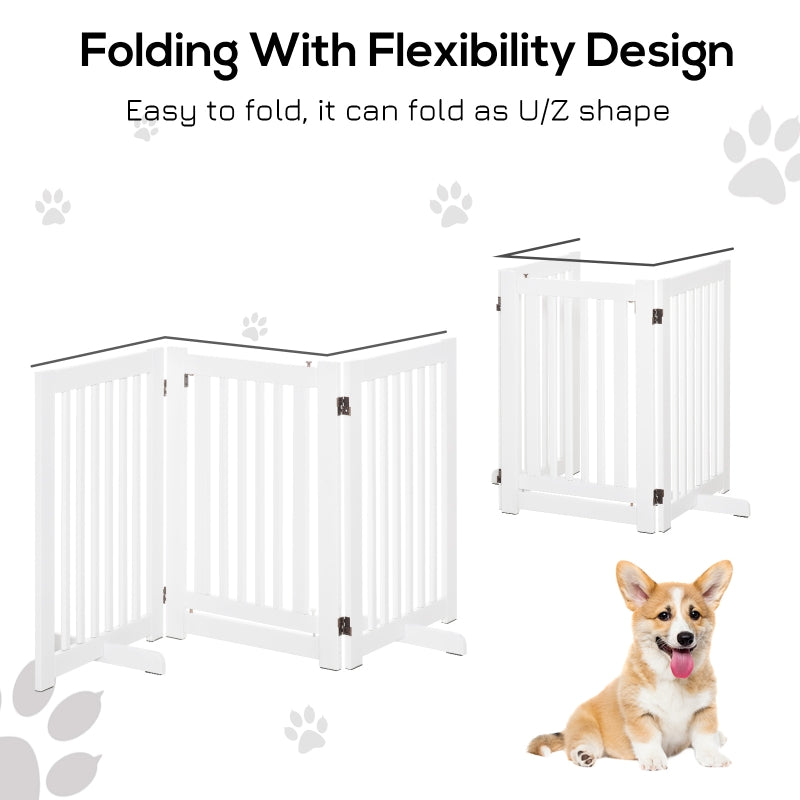 Pet Gates Expandable Freestanding Dog Gate with Latched Door, White MDF