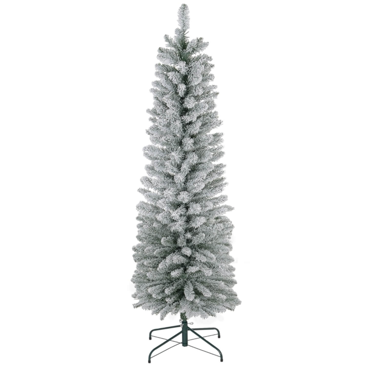 6FT Artificial Snowy Pencil Christmas Tree – Slim White Snow Effect, Space-Saving Holiday Décor