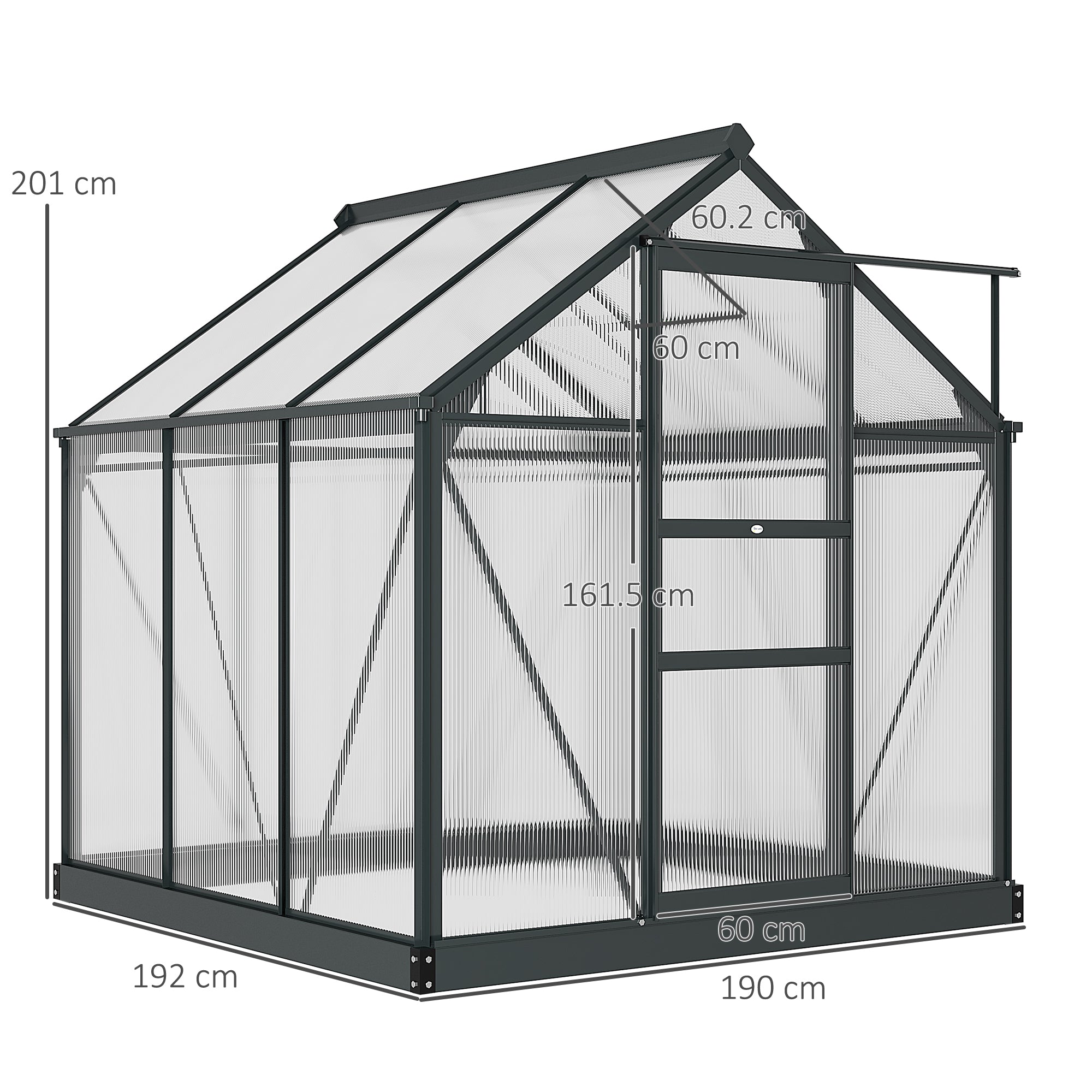 Polycarbonate Greenhouse 6x6ft, Walk-In with Slide Door & Window, Grey