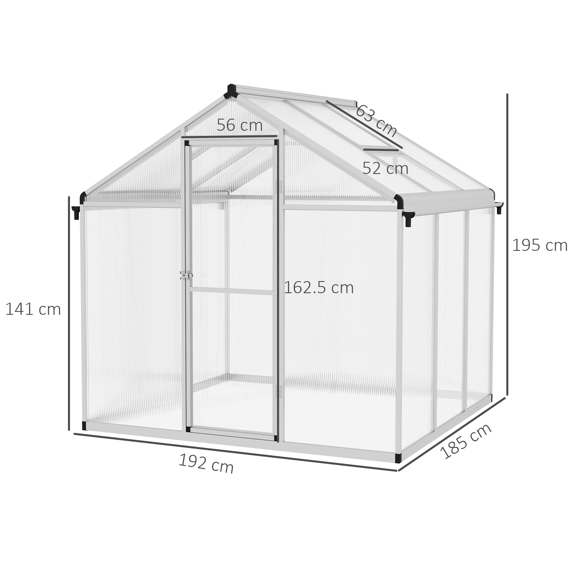 Greenhouse, 6 x 6ft, Aluminium Frame