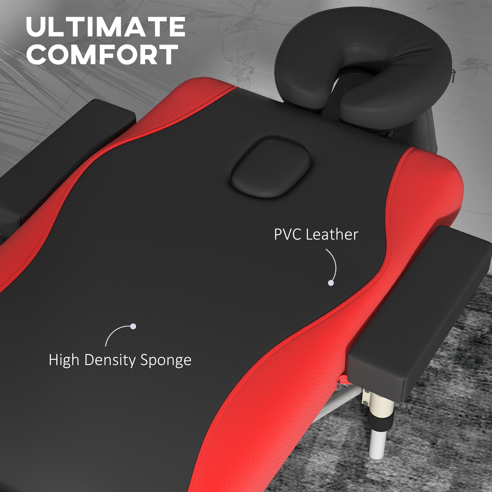 Foldable Massage Bed Portable Table, 3-Section Aluminium Beauty Couch with Headrest Support and Carry Bag, 60cm, Black and Red