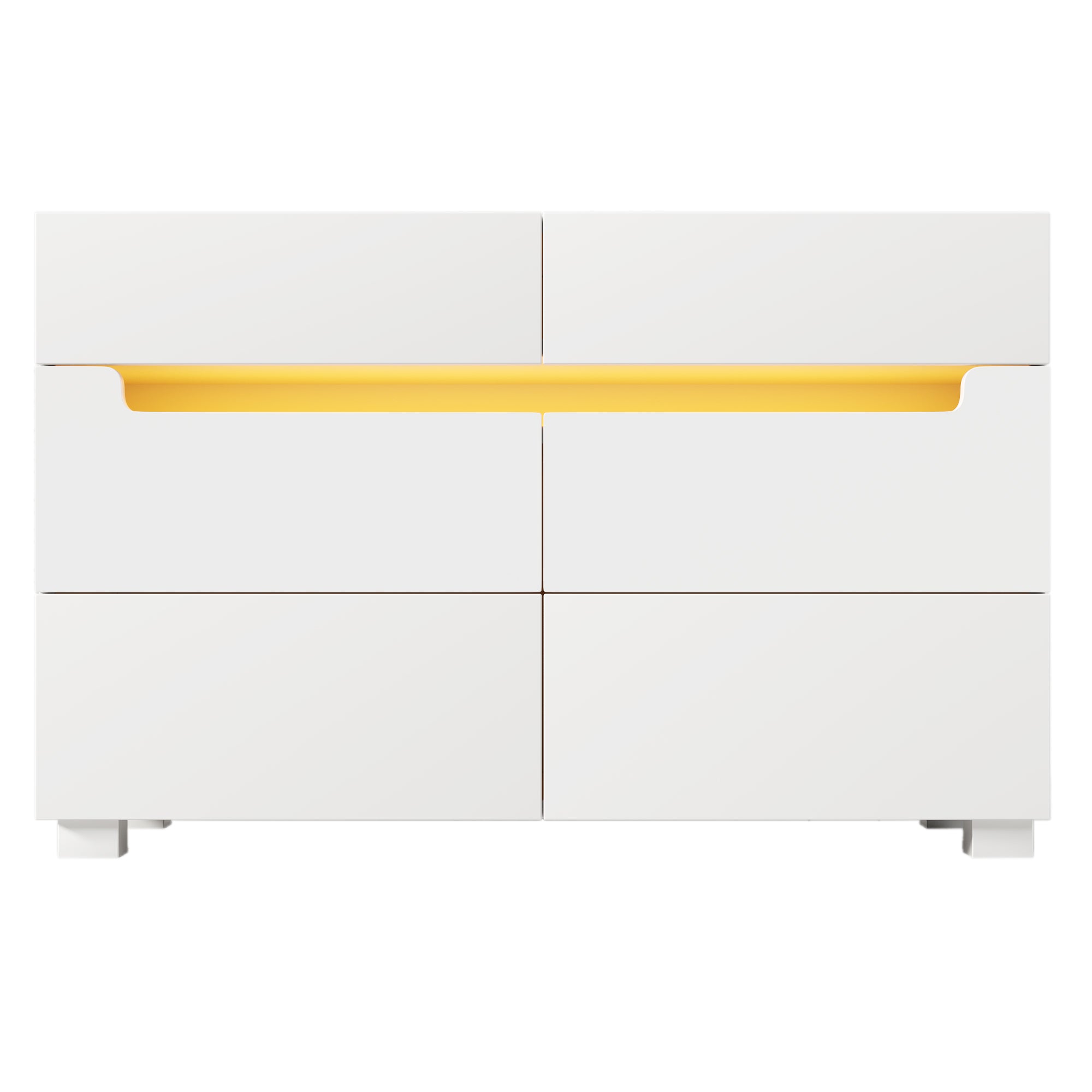 Sideboard Cabinet Dresser with 6 Drawers, RGB LED Storage, Cut-out Handles, White