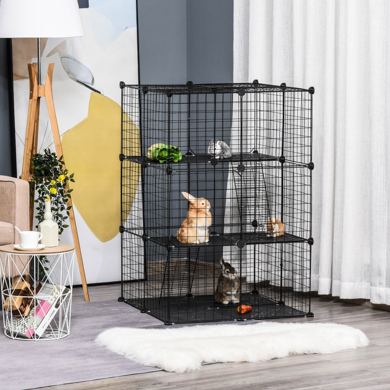 Pet Playpen Cage Enclosure, 39 Panels 3 Doors 2 Ramps, Metal Wire Fence Black