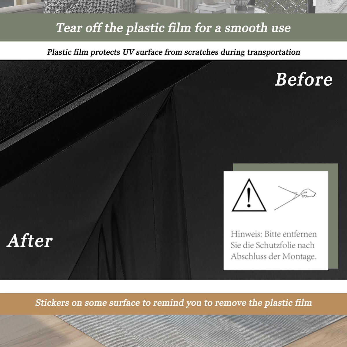 Black High Gloss Coffee Table with 360° Rotating Top & LED