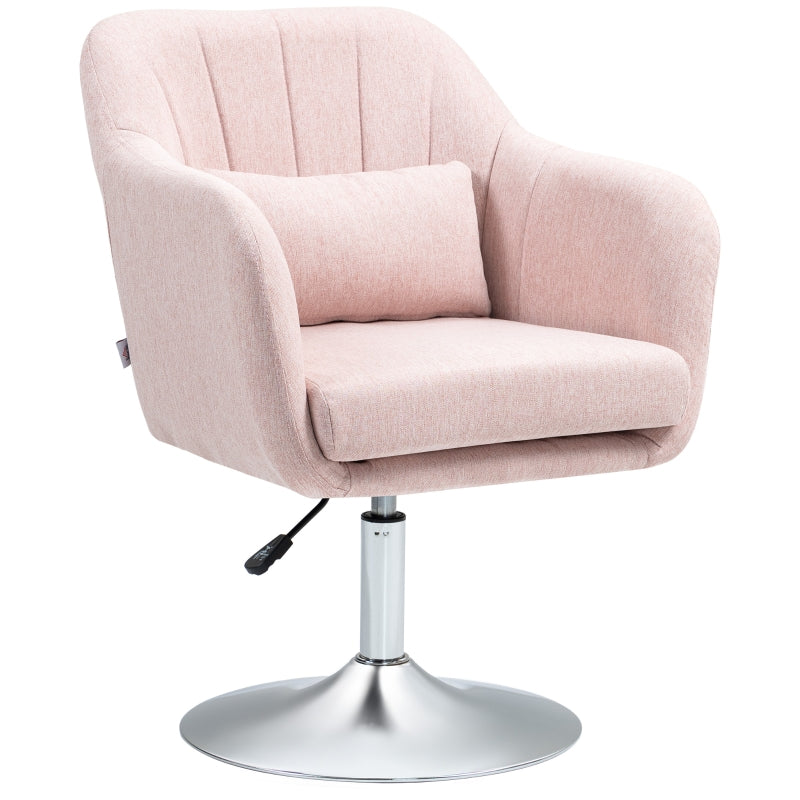 Swivel Accent Chair with Adjustable Height, Thick Cushion, Linen Fabric, Pink
