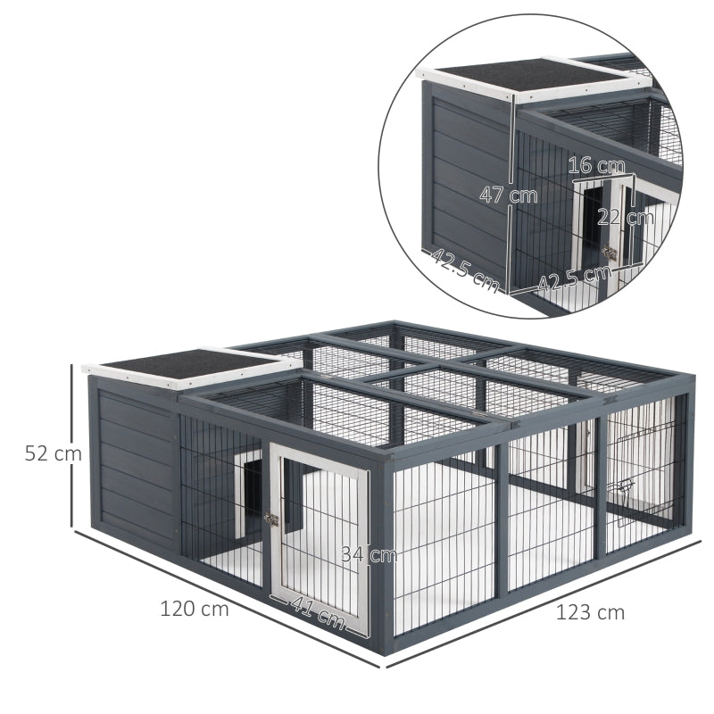 Rabbit Hutch Outdoor, Guinea Pig House, Bunny Run Cage, Grey