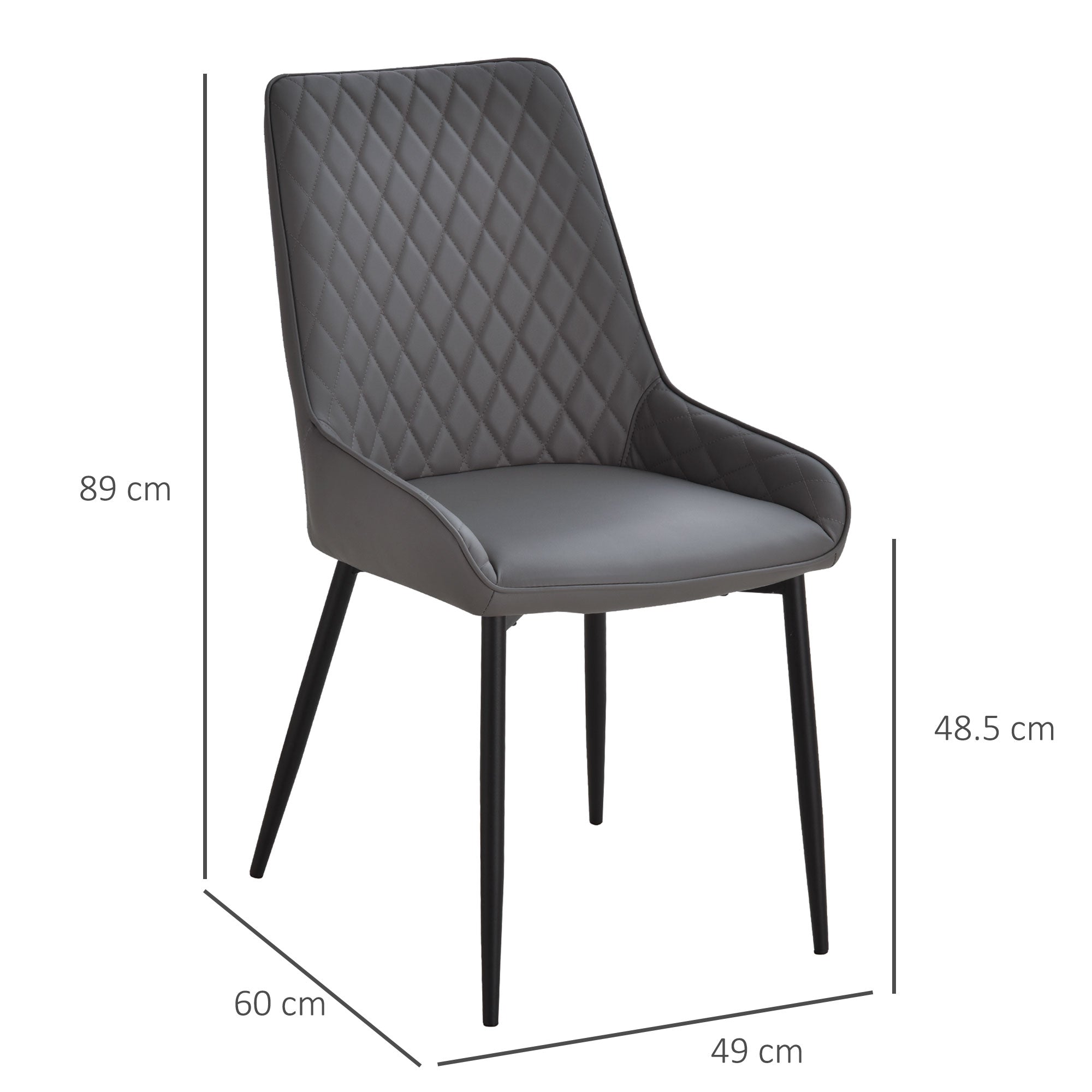 Dining Chairs, Quilted with Metal Frame 4 Legs, Grey PU Leather