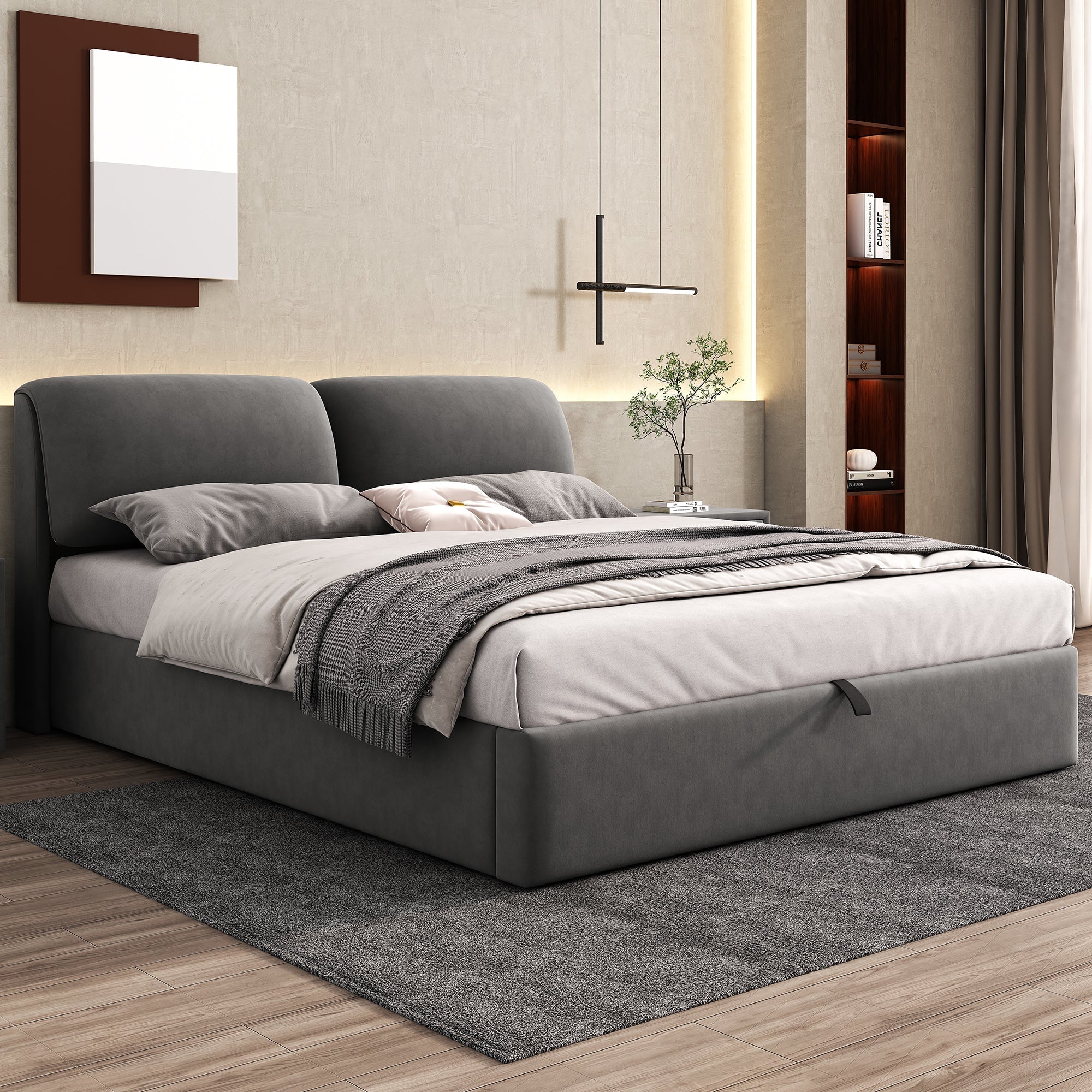 Upholstered Bed Super King Size 6ft (180*200cm) Hydraulic with 3 Drawers Storage Box Slatted Frame Headboard, Velvet Grey