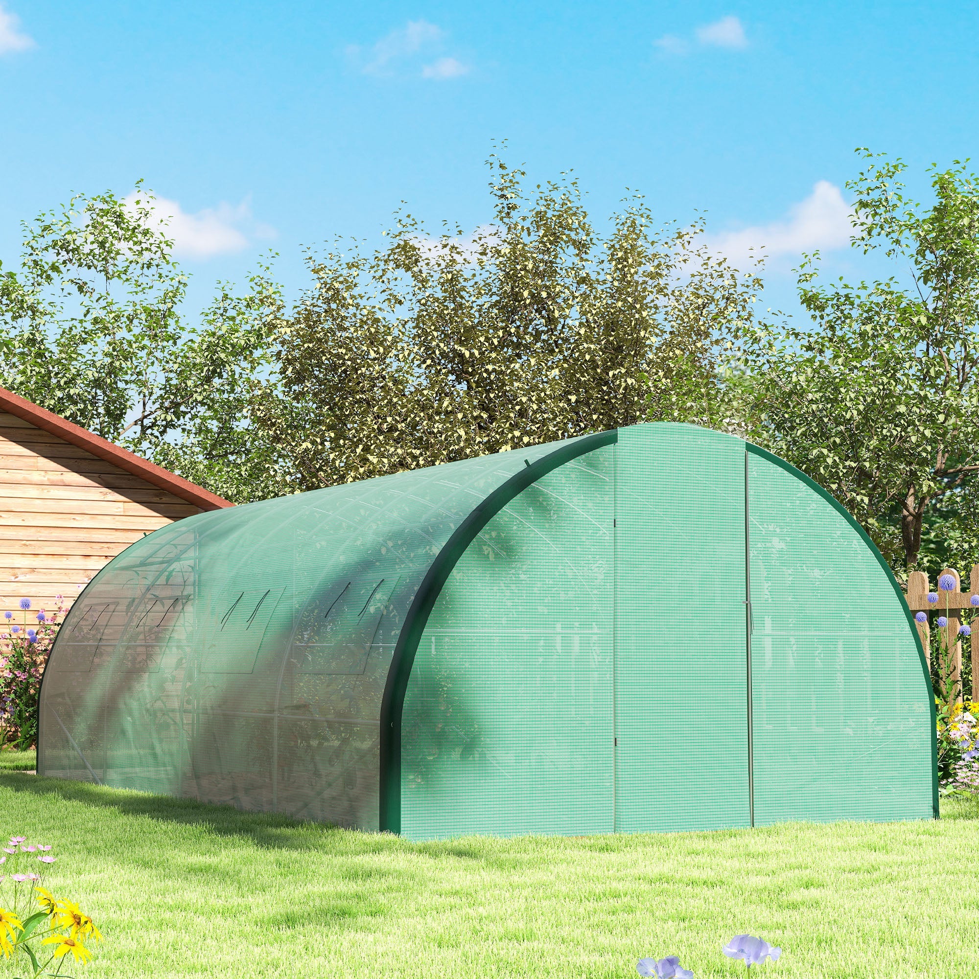 Polyethylene Walk-in Polytunnel Greenhouse, Upgraded Structure, 6 x 3(m), Green