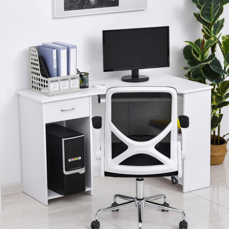 L-Shaped Corner Computer Desk with 2 Shelves, Keyboard Tray, and CPU Stand - White