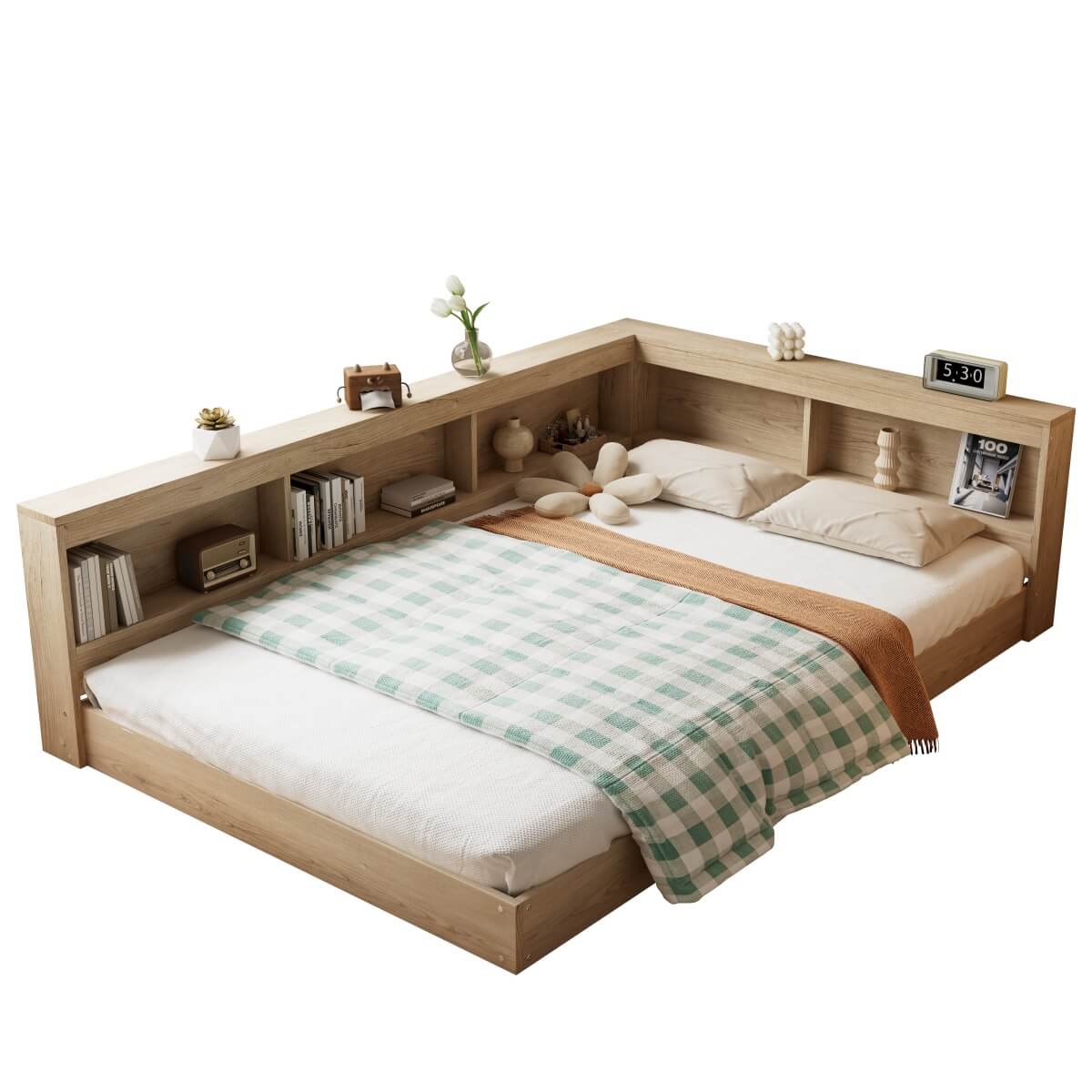 4FT6 Double Storage Bed – White Oak Bed Frame with Ample Storage