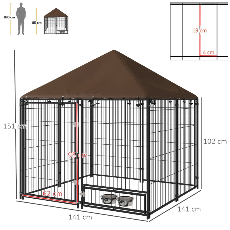 Outdoor Dog Kennel Play Pen with Canopy and Rotating Bowl