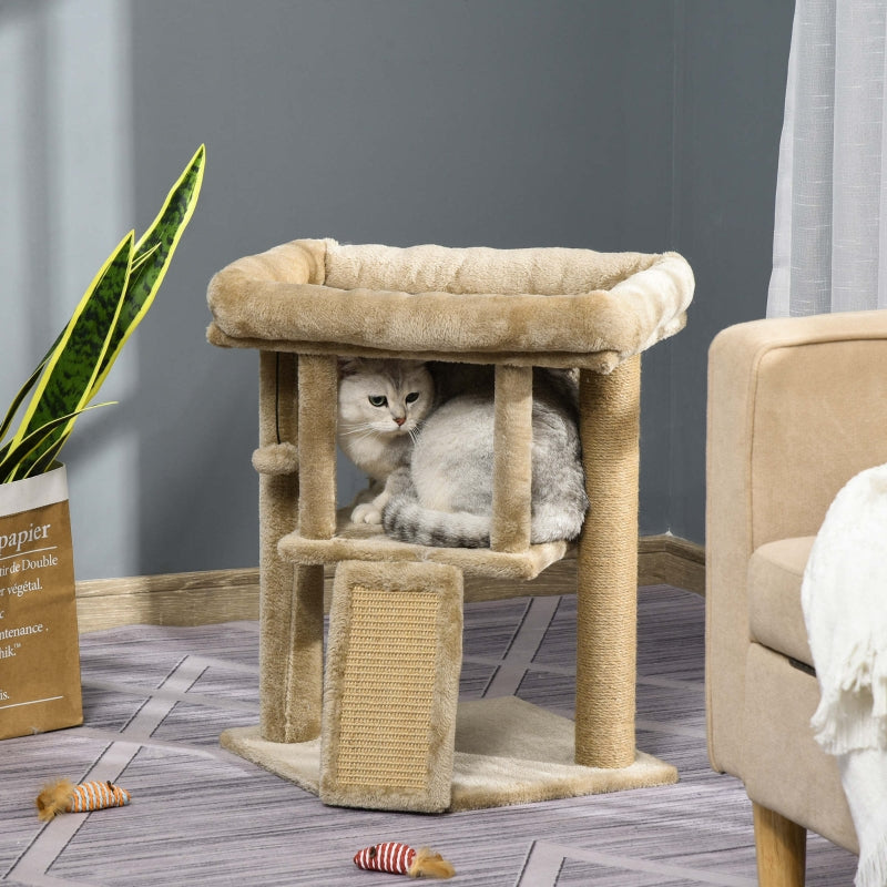Cat Tree Tower, Scratching Post Climbing Activity Centre with Jute Pad & Toy Ball, House - Coffee