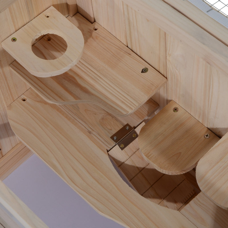 Hamster Cage Rodent Small Animals Play House, Natural Wood Finish