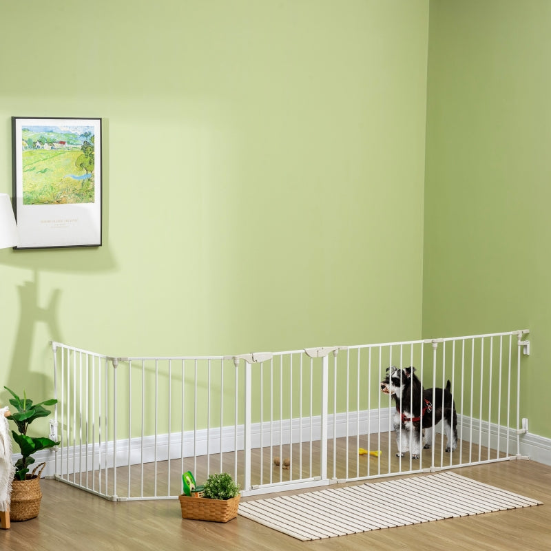 Pet Playpen Metal Fence with Walk Through Door - White