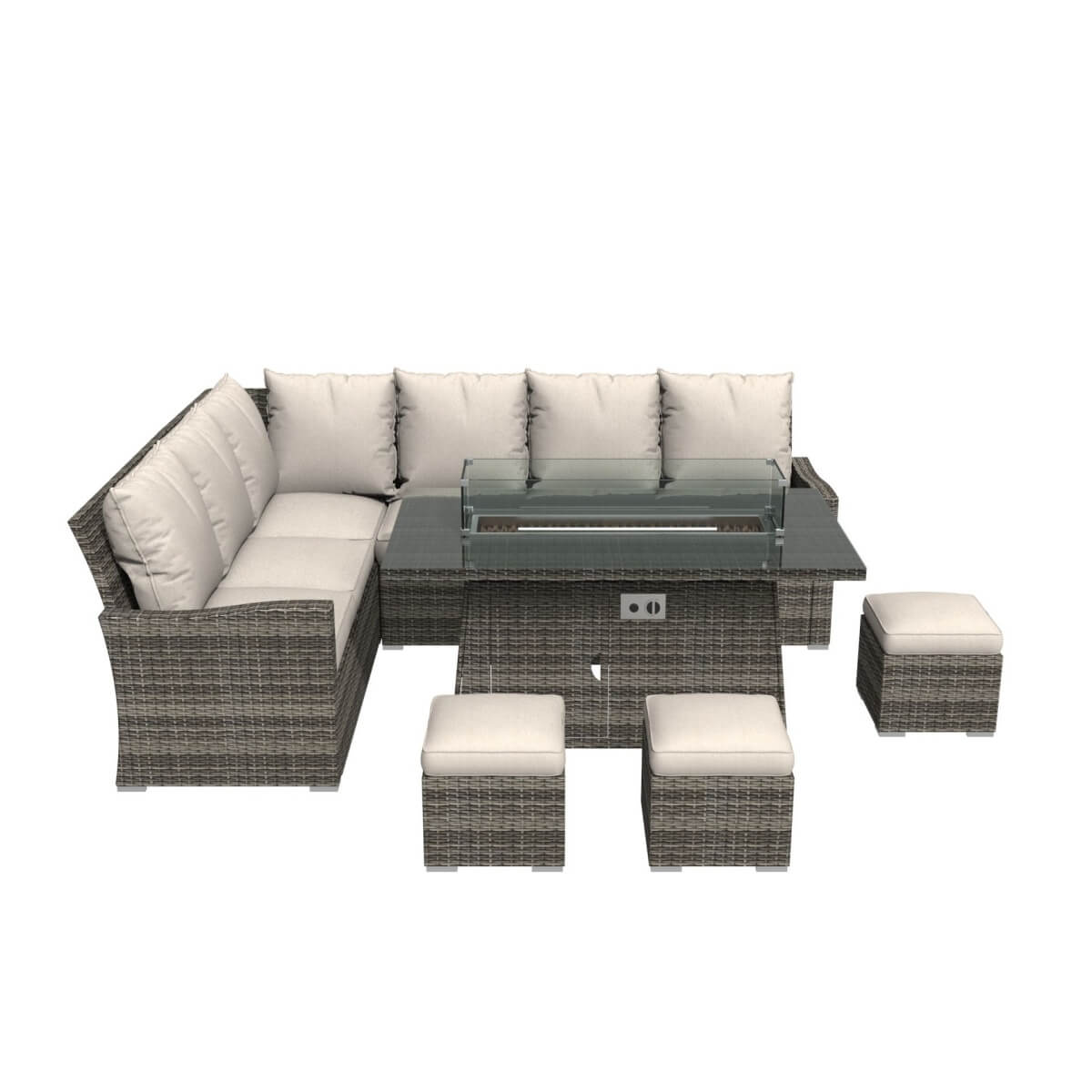 8-Seater Outdoor Corner Sofa Set with Rectangular Fire Pit Table and 3 Footstools – PAF-16591