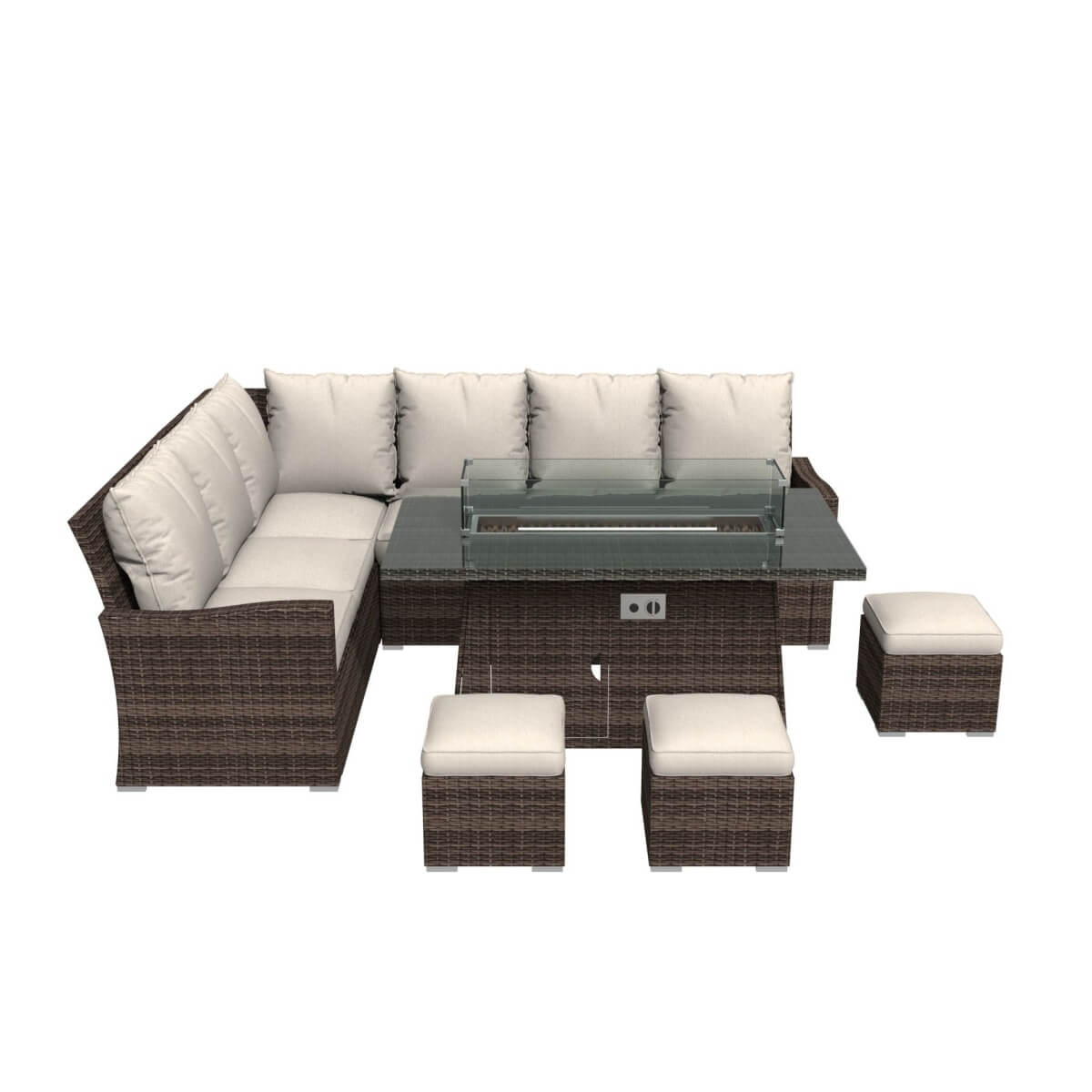 8-Seater Outdoor Corner Sofa Set with Rectangular Fire Pit Table and 3 Footstools – PAF-16591