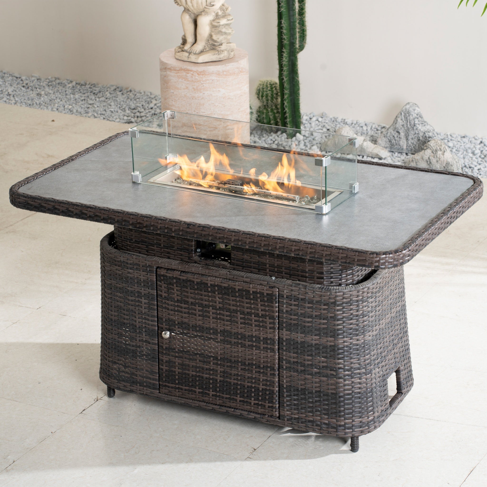 Aluminum Adjustable Fire Pit Table with Tempered Glass Top (PAG-2403RT)