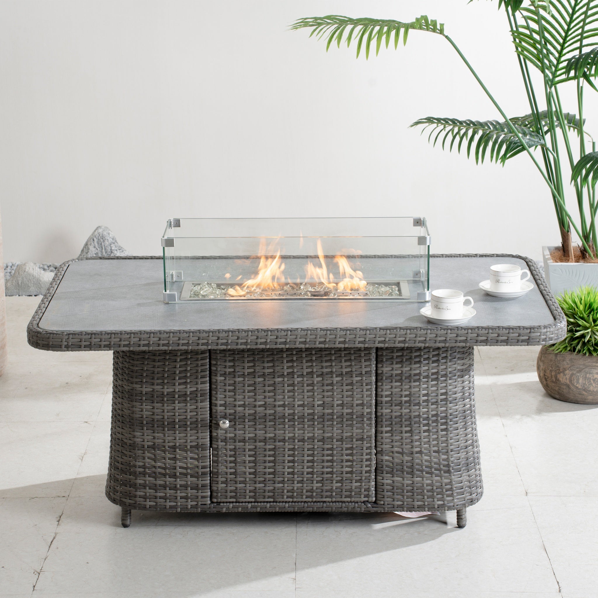 Aluminum Adjustable Fire Pit Table with Tempered Glass Top (PAG-2403RT)