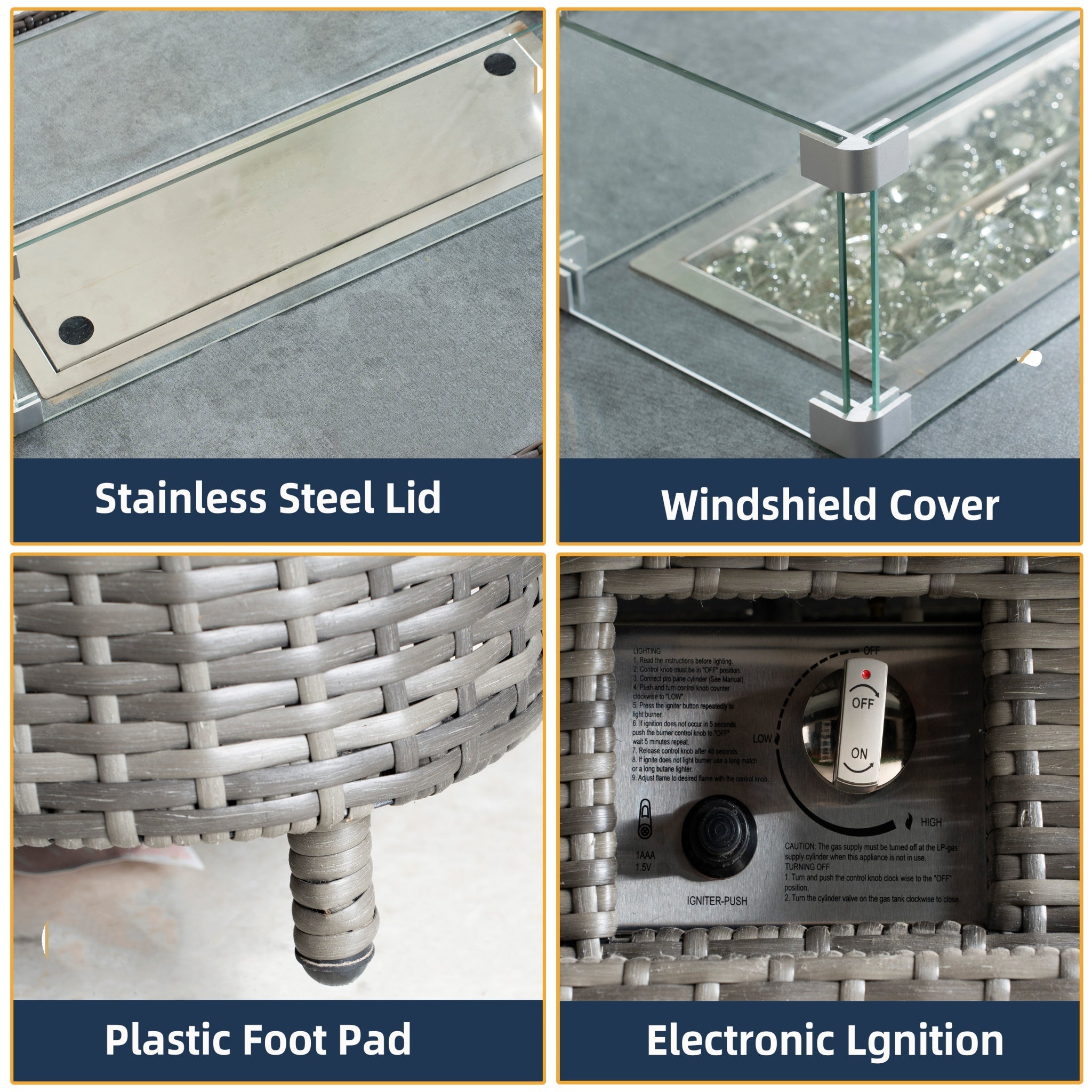 Aluminum Adjustable Fire Pit Table with Tempered Glass Top (PAG-2403RT)