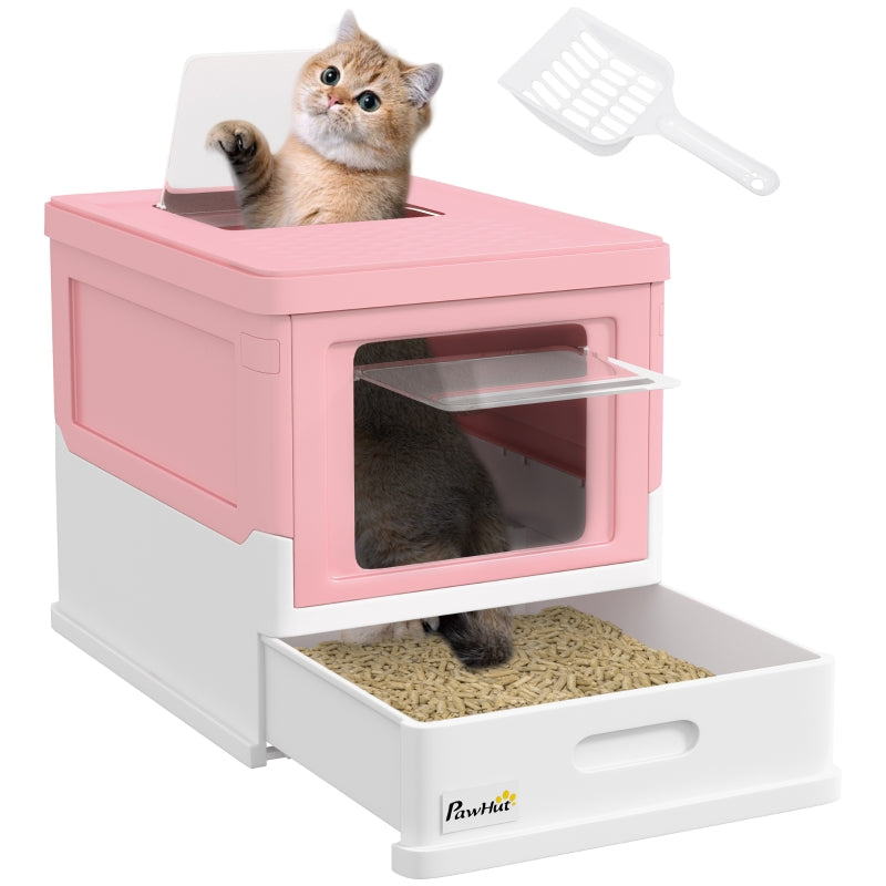 Hooded Cat Litter Box, Portable Pet Toilet with Scoop, Pink
