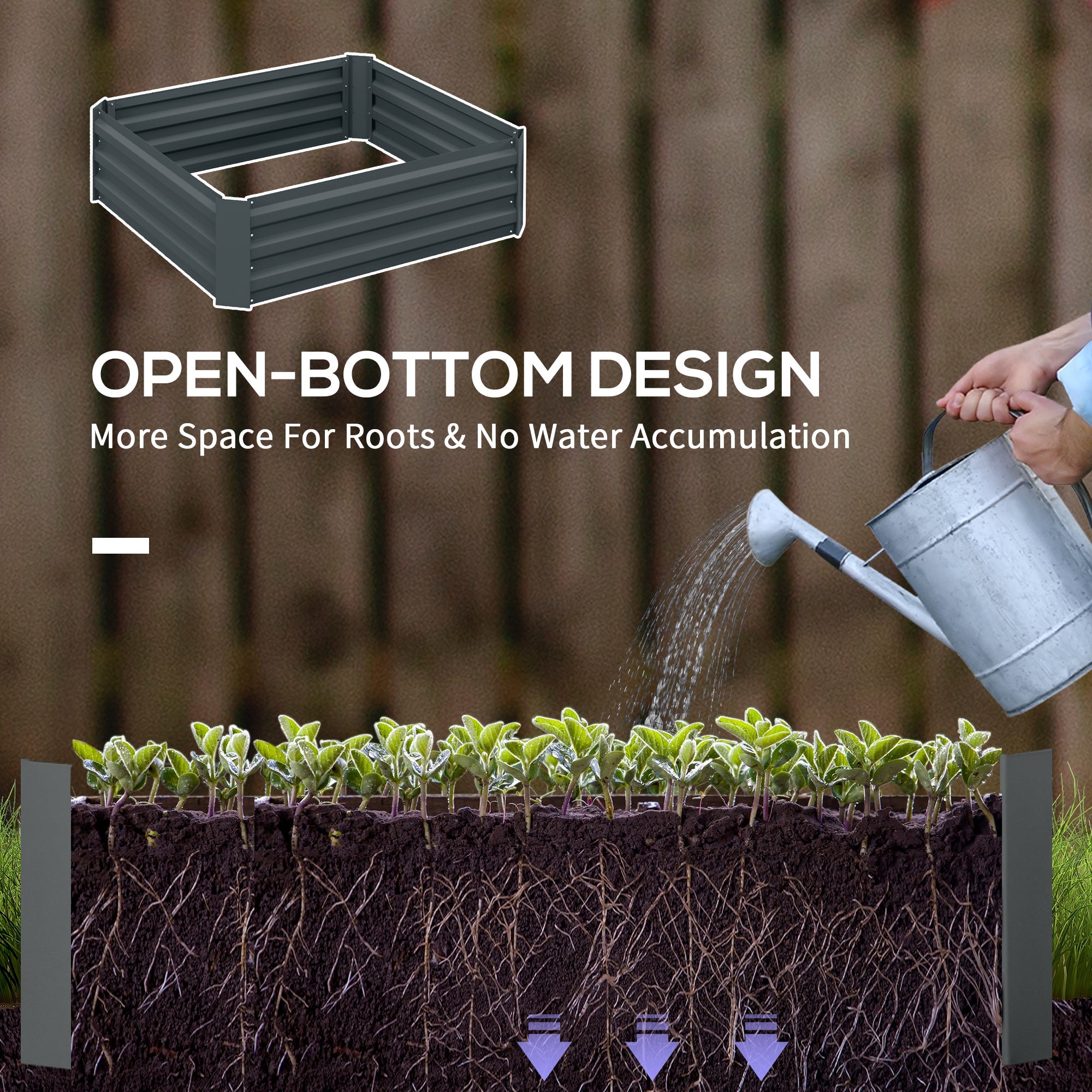 291L Raised Garden Bed, Elevated Galvanised Planter Box for Flowers, Herbs, Dark Grey