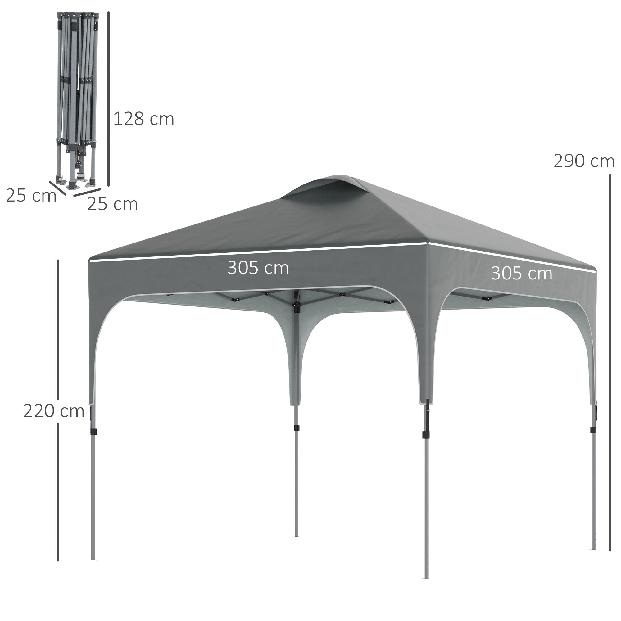Pop Up Gazebo, 3 x 3(M) UPF 50+ Foldable Canopy Tent with Wheeled Carrybag, Dark Grey