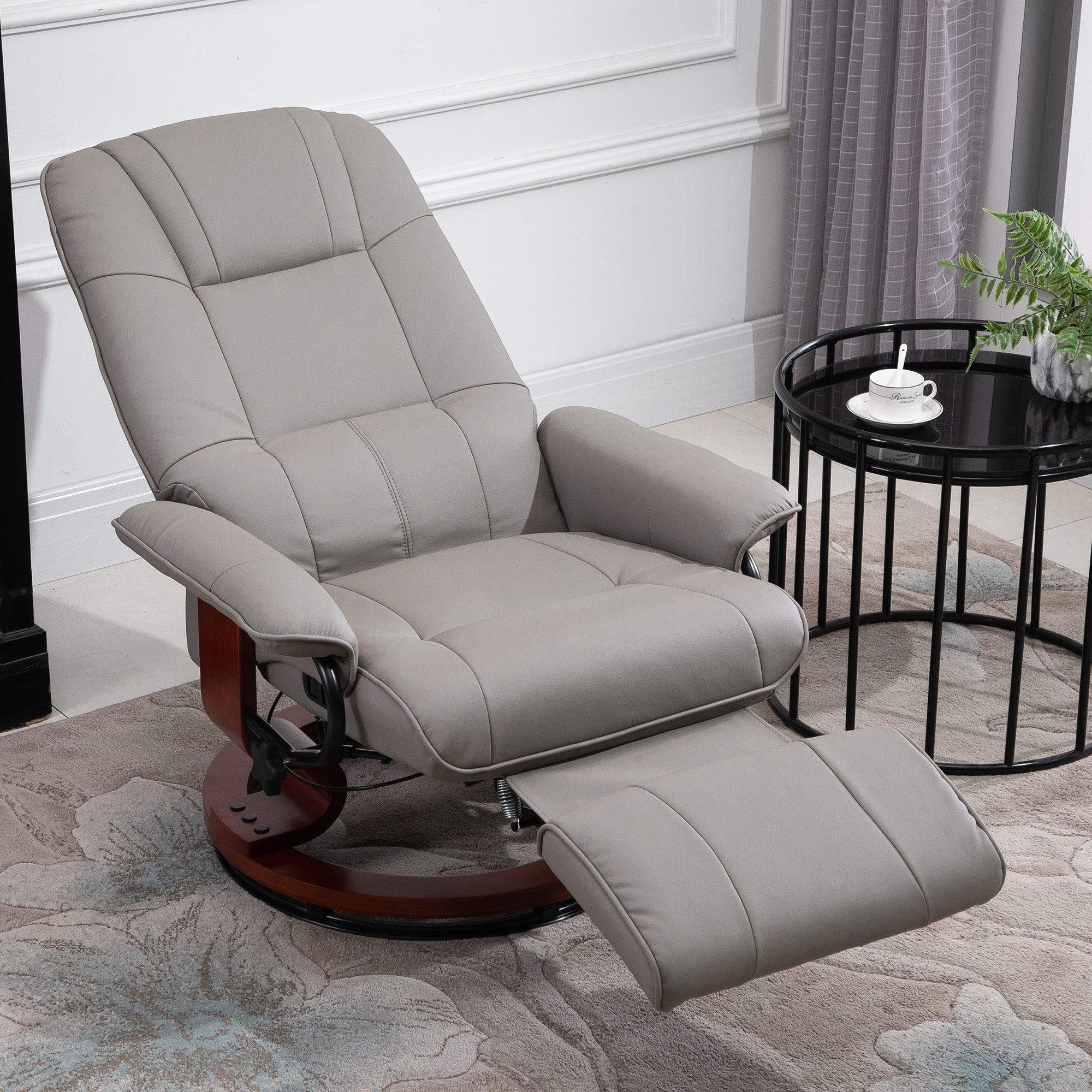 360¡ã Swivel Recliner Chair with Footstool, Manual Recliner Armchair, Faux Leather, Grey