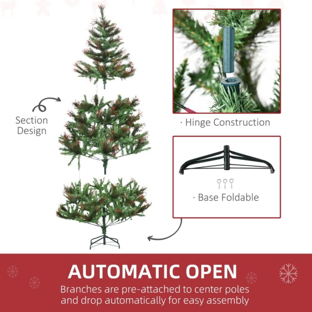 6FT Pre-Lit Artificial Christmas Tree – Realistic Spruce Design with Warm White LED Lights, Metal Stand
