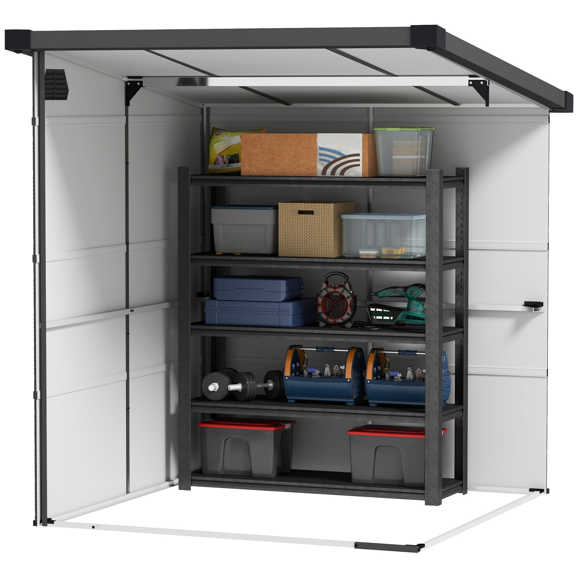 Outdoor Storage Shed, 6 x 6ft with Windows and Air Vents, Light Grey