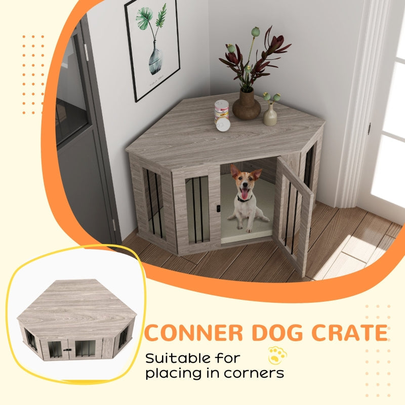 PawHut Dog Crate Side Table with Cushion, 104 x 55 x 63cm - Walnut Brown