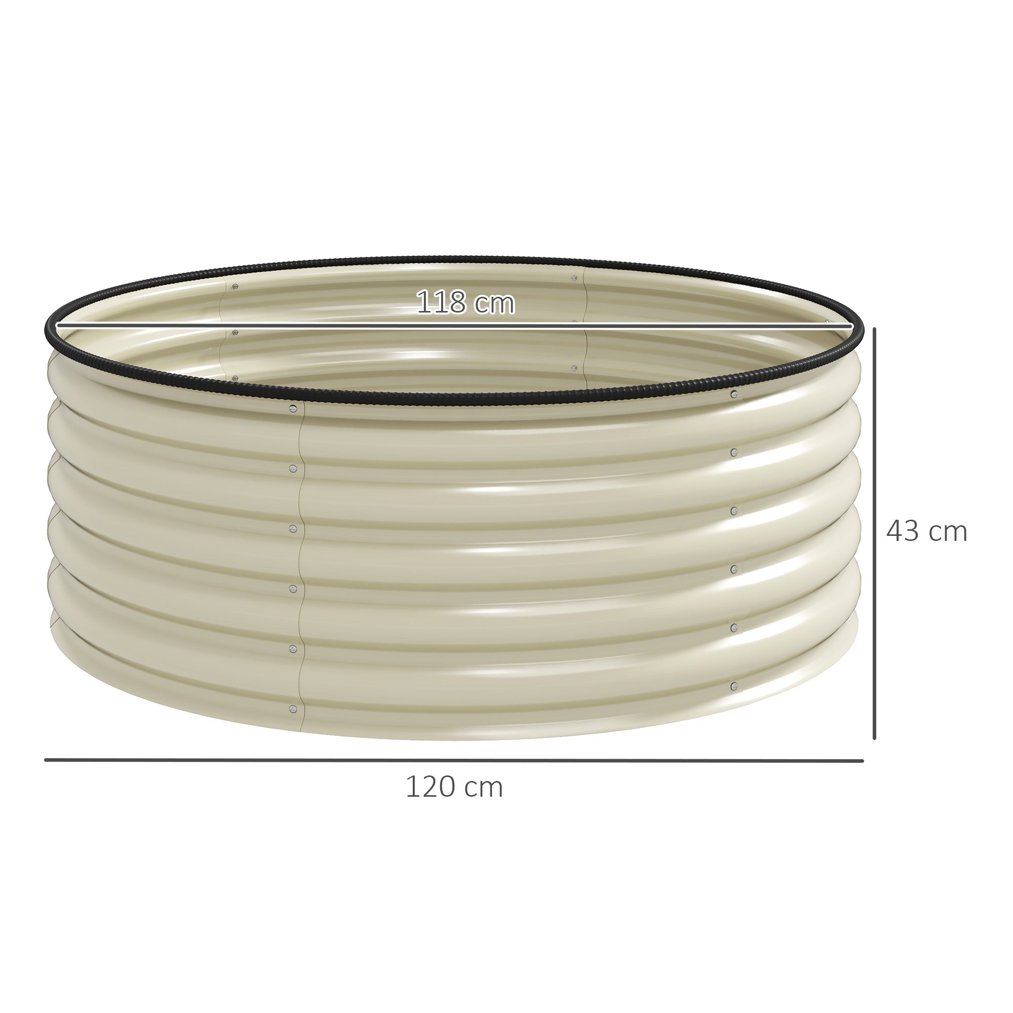 Galvanised Raised Garden Bed with Safety Edging, Outdoor Planter Box, Cream White