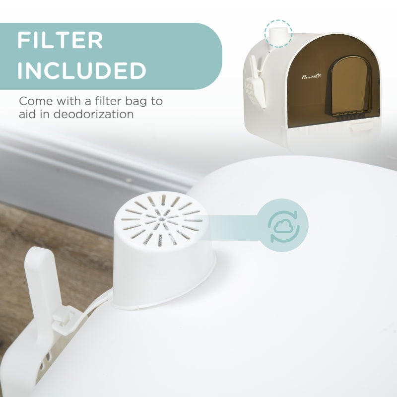 Hooded Cat Litter Box with Lid, Scoop, Filter, Flap Door