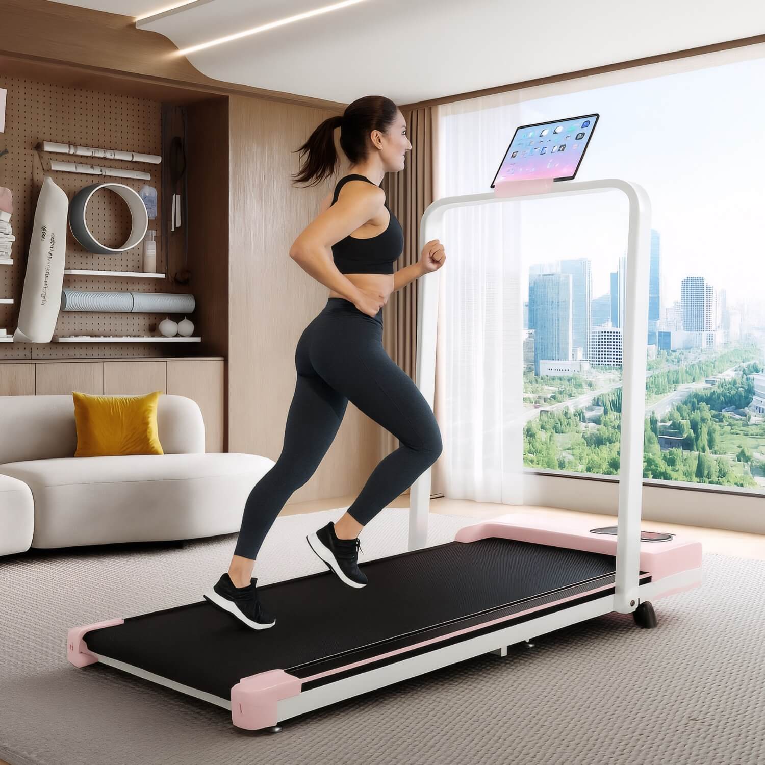Folding Treadmill with Handrail ¨C Adjustable Incline, 1¨C10 km/h Running Machine with LED Display & Phone Holder